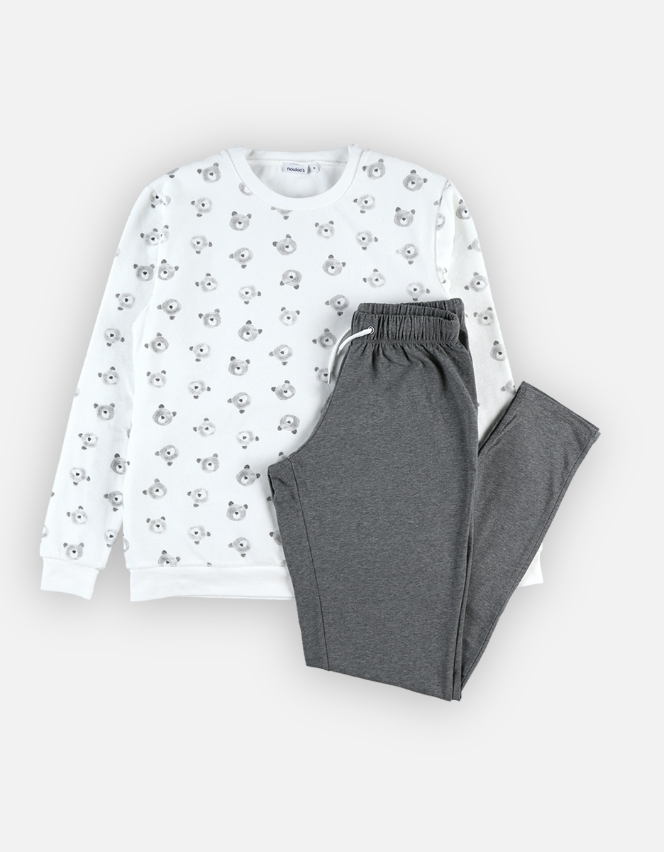Pyjama 2 pièces maman, blanc et gris