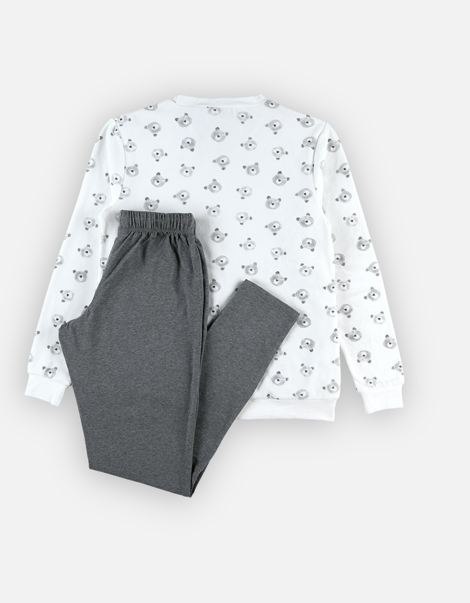 Pyjama 2 pièces maman, blanc et gris
