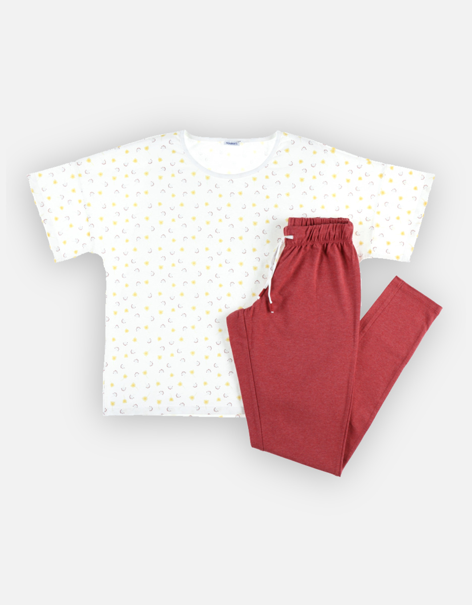 2-delige pyjama voor mama's, ecru/roos