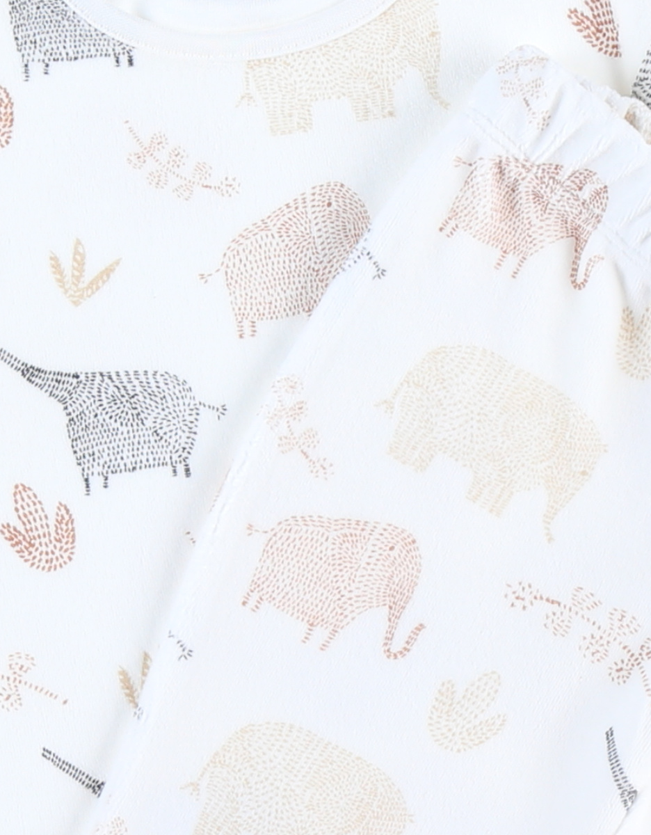 Fluwelen 2-delige pyjama met olifantenprint, ecru/caramel