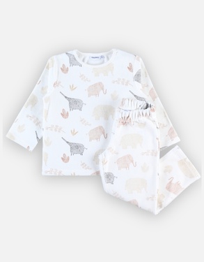 Fluwelen 2-delige pyjama met olifantenprint, ecru/caramel