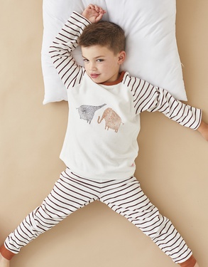 Velvet striped 2-piece pyjamas, off-white/caramel