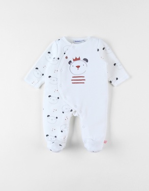 1-delige pyjama met beertje uit fluweel , ecru