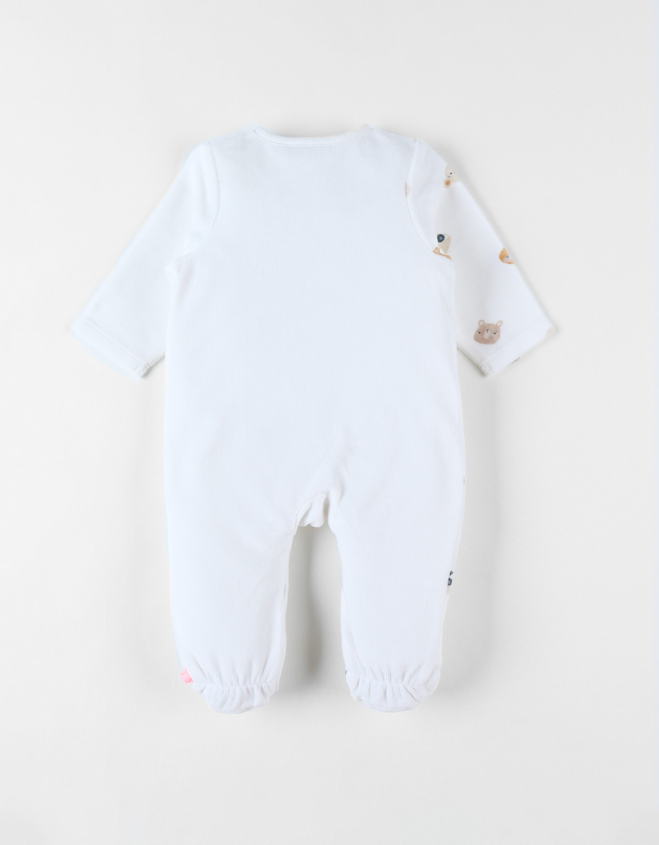 Velvet bear 1-piece pyjamas, off-white