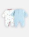 Set met 2 fluwelen pyjama's, ecru/aqua 