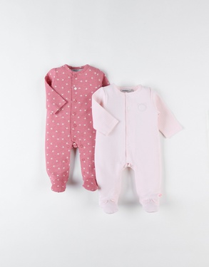 Set with 2 1-piece pyjamas, light pink/dark pink