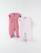 Set met 2 1-delige pyjamas, lichtroos/donkerroos