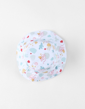 Reversible hat with floral prints, blue/yellow