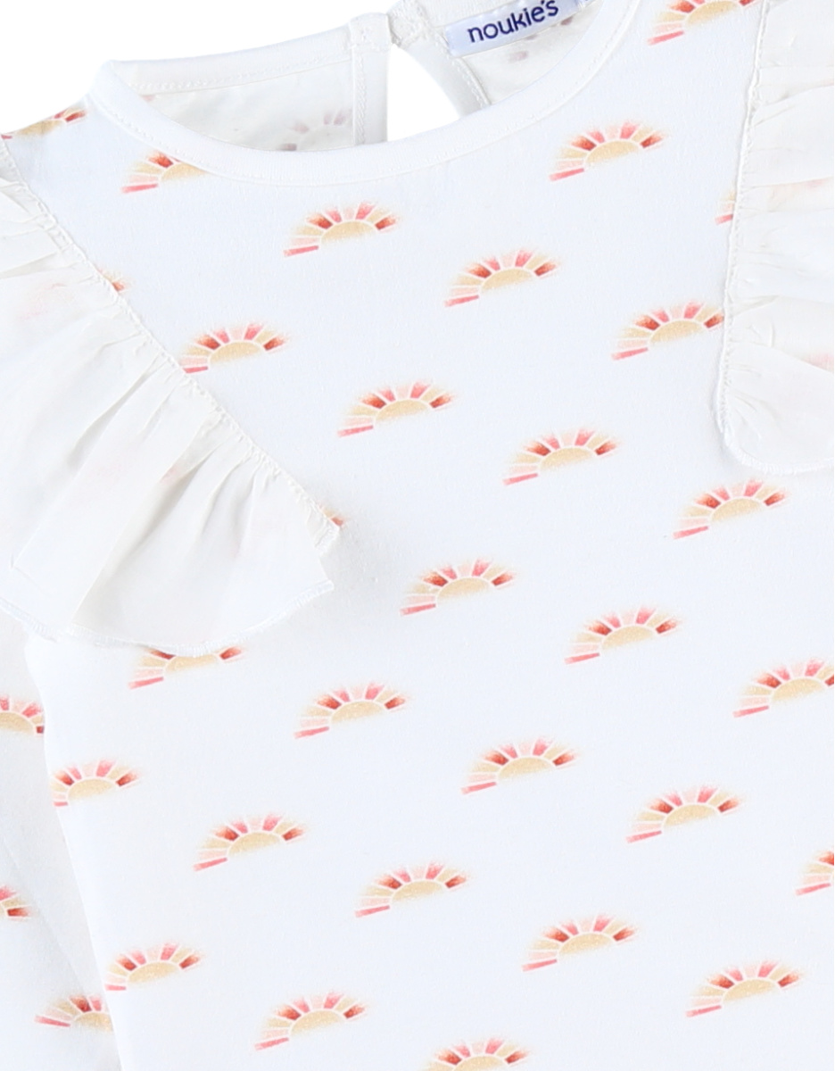 Long-sleeved blouse with sun print, off-white