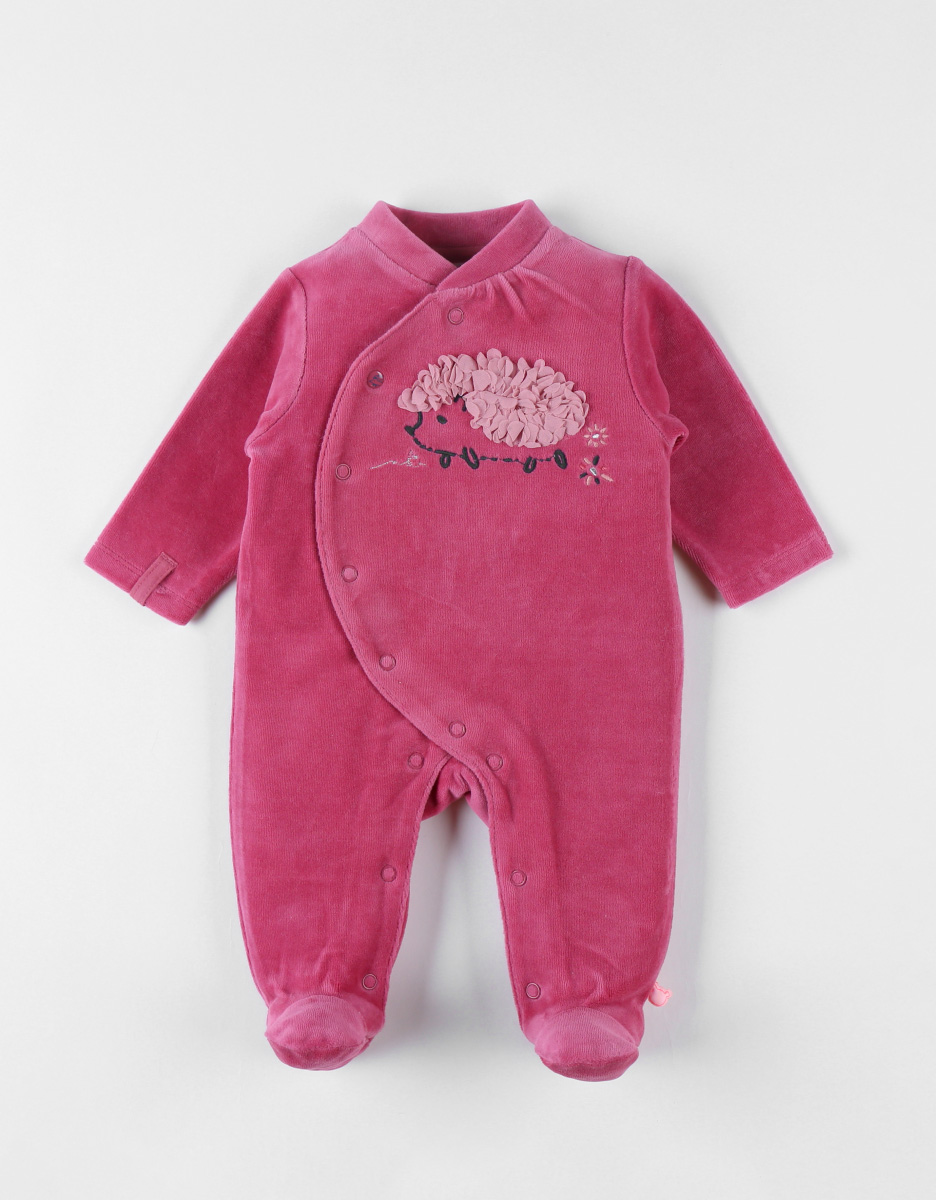 Pyjama 1 pièce hérisson en velours, fuchsia