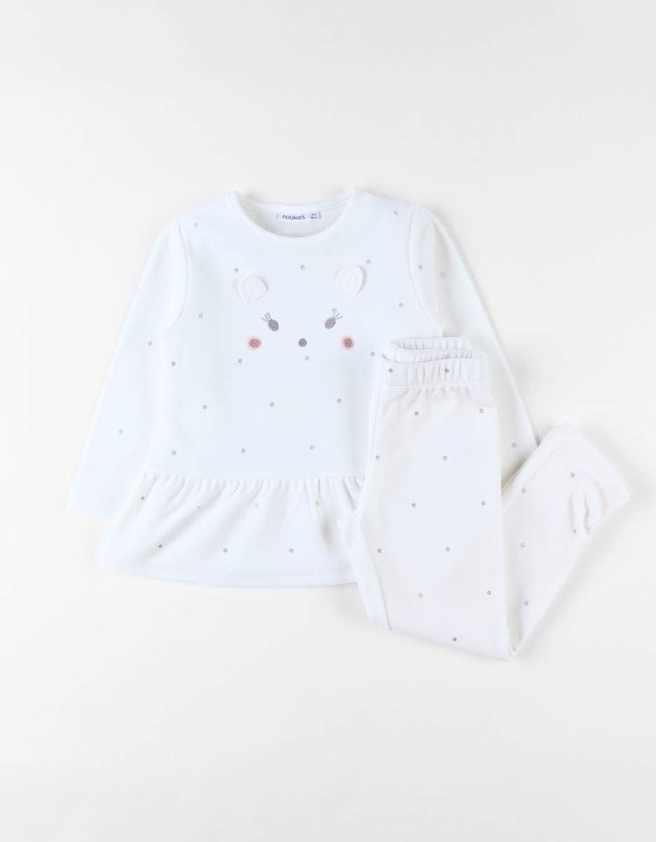 2-piece velvet pyjamas with polka dots, ecru