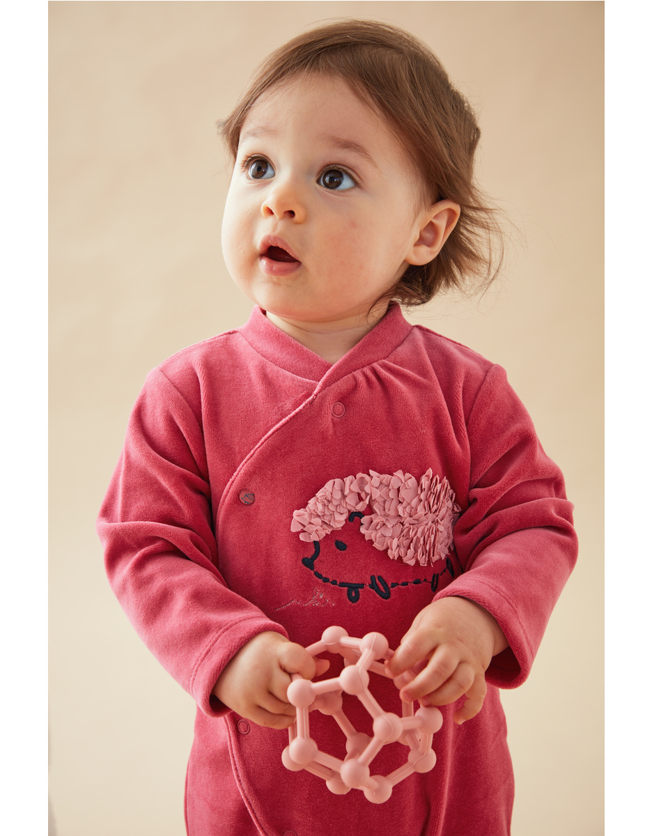 1-piece velvet pyjamas, hedgehog, fuchsia