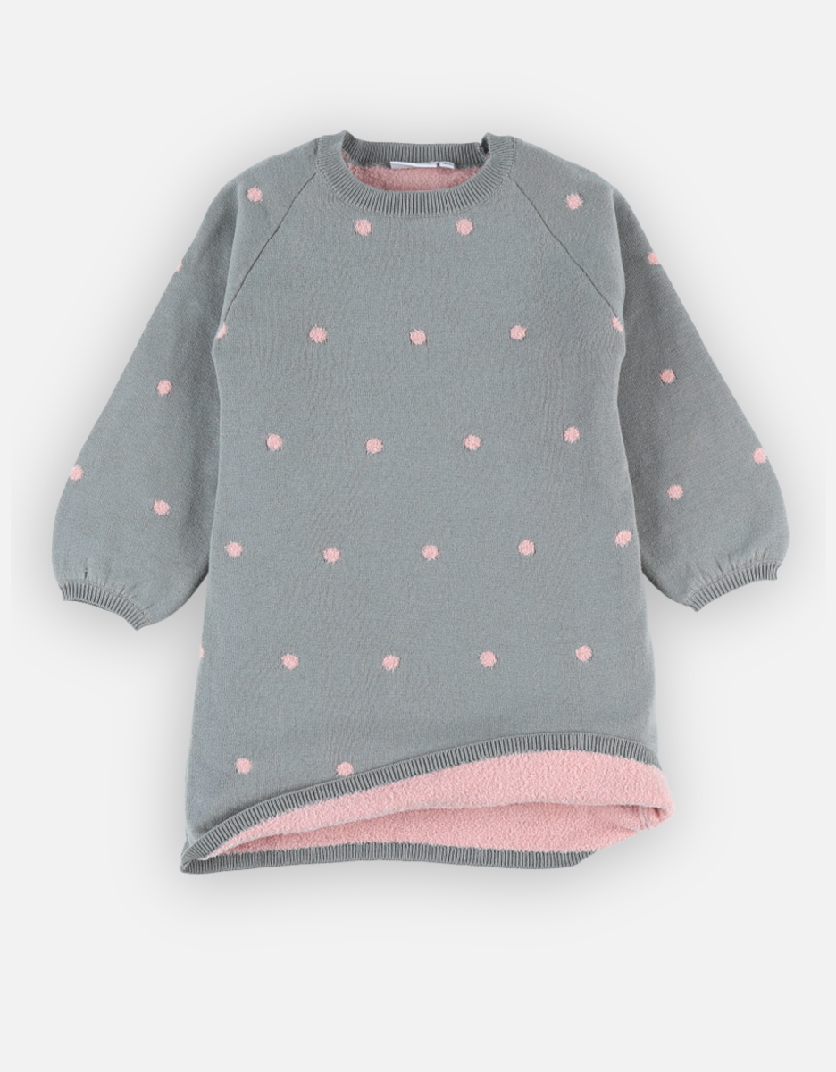 Jacquard knitted polka dot dress, kaki/light pink