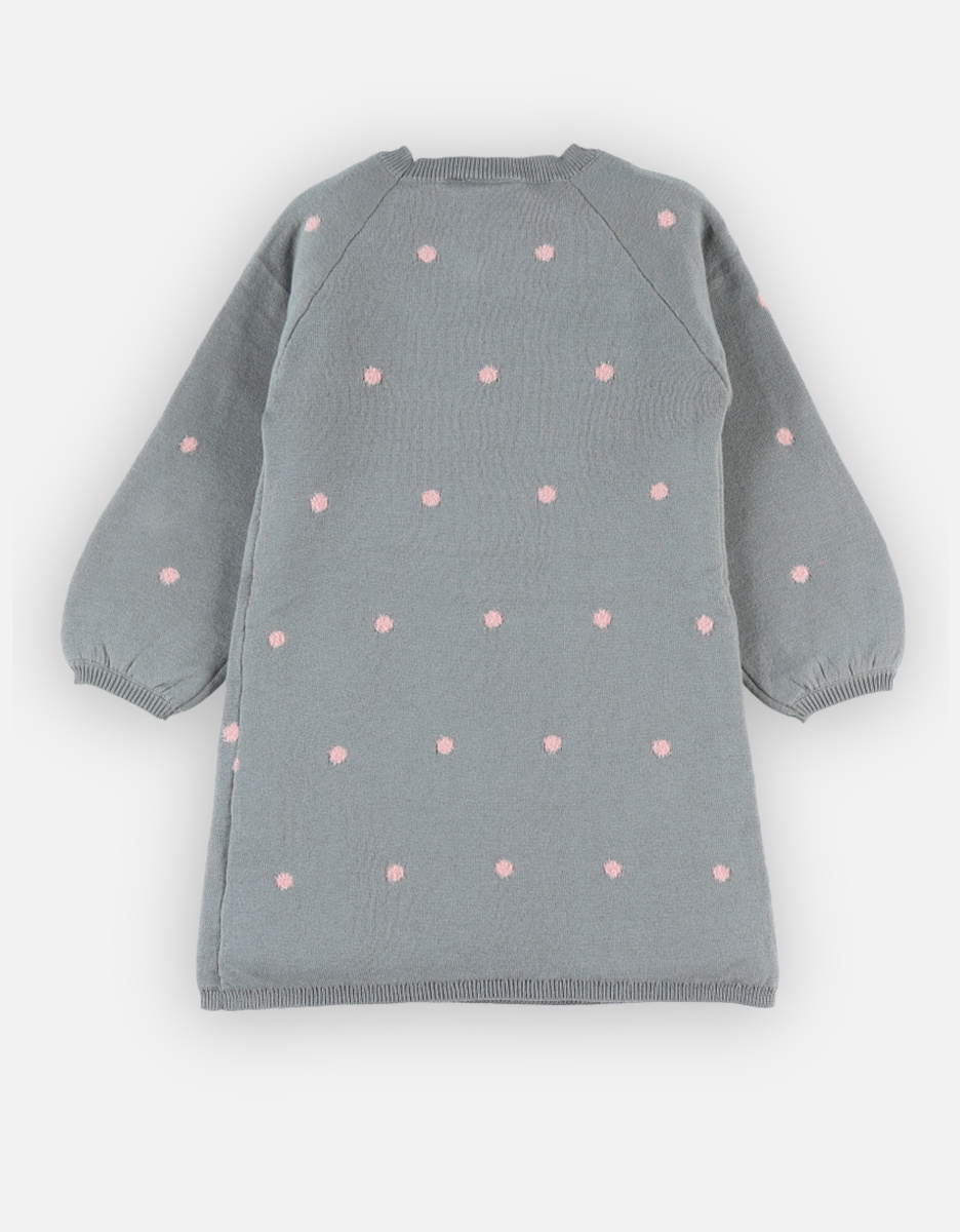 Jacquard knitted polka dot dress, kaki/light pink