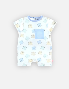 Pyjama combishort iconique en coton BIO, bleu clair/écru
