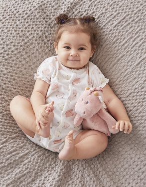 Organic cotton iconic romper pyjamas, pink/off-white