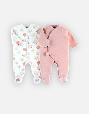 Set with 2 iconic velvet sleep-well pyjamas, off-white/pink