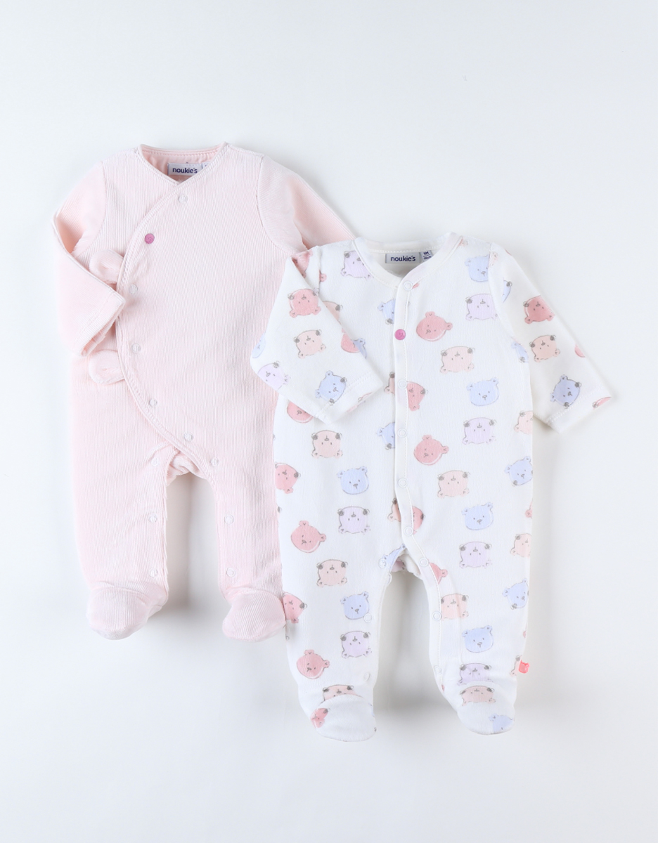Set met 2 Nouky 1-delige pyjamas, lichtroos/ecru/aqua