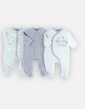 Set de 3 pyjamas dors-bien, blanc/gris