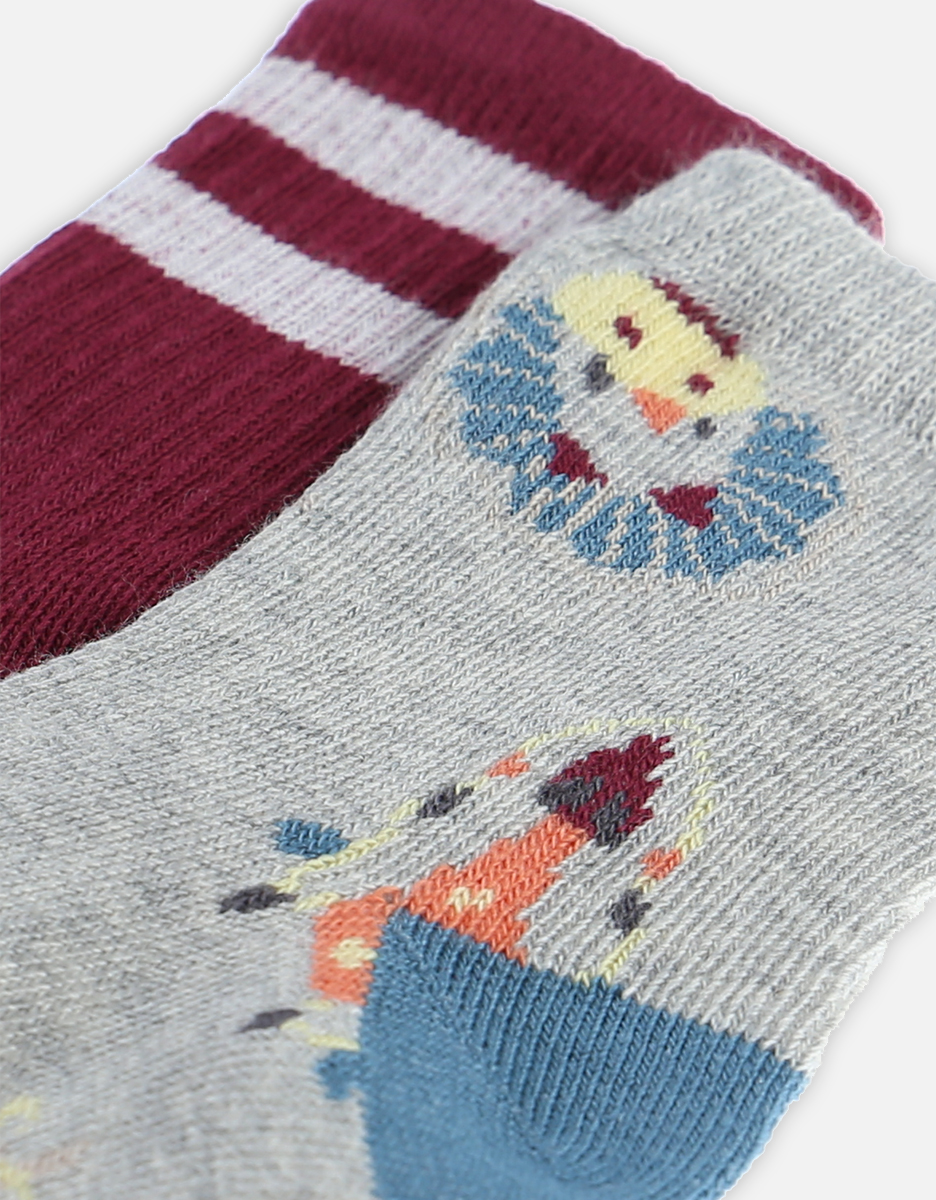 Set of 2 pairs of socks, grey/burgundy