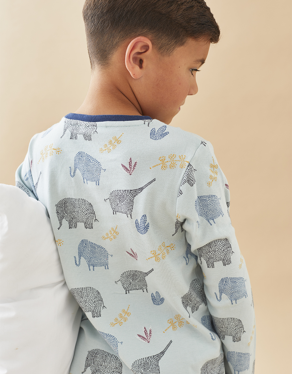 Jersey 2-delige pyjama met olifantenprint, aqua