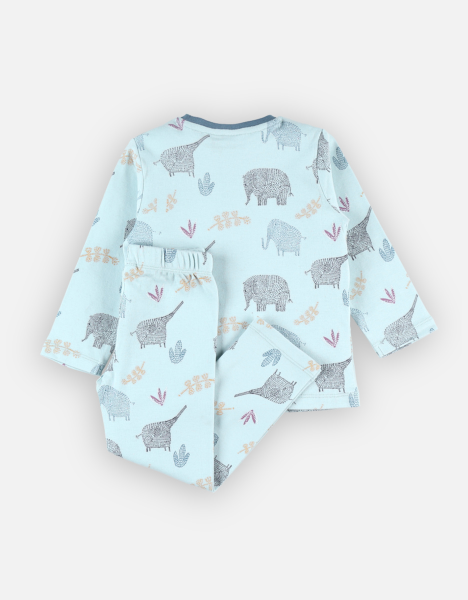 Jersey 2-delige pyjama met olifantenprint, aqua