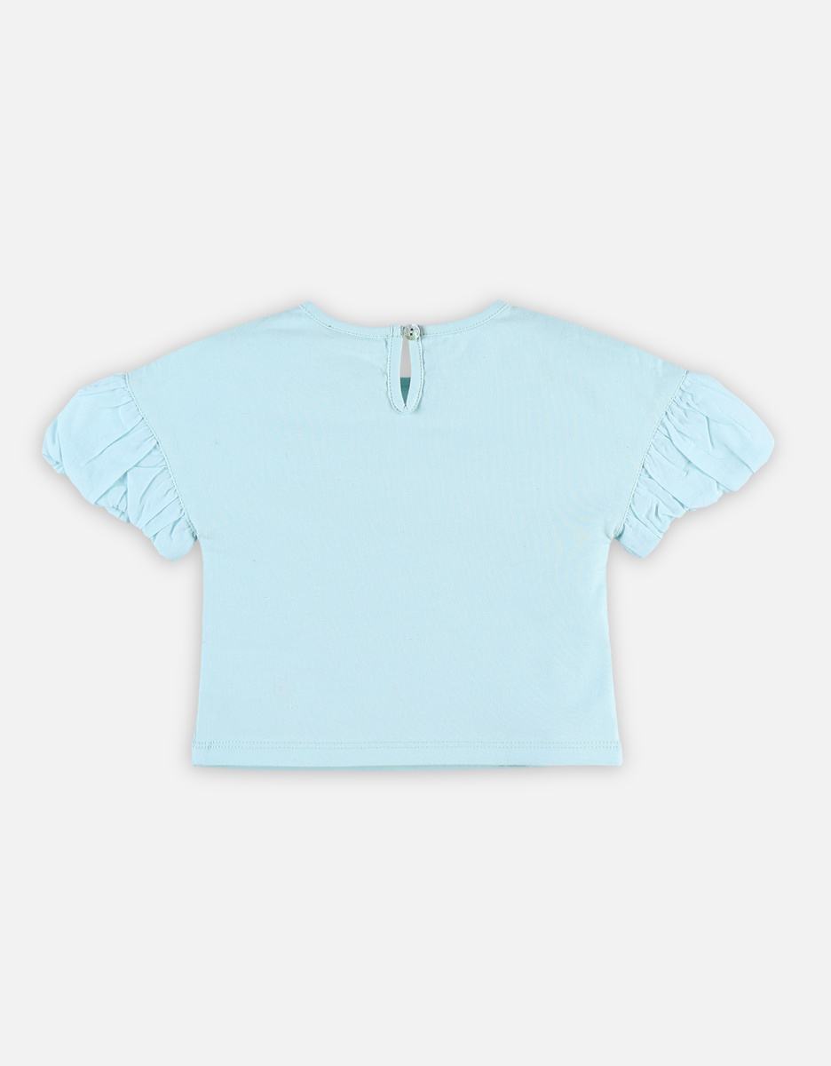 Aqua T-shirt met korte ballonmouwen