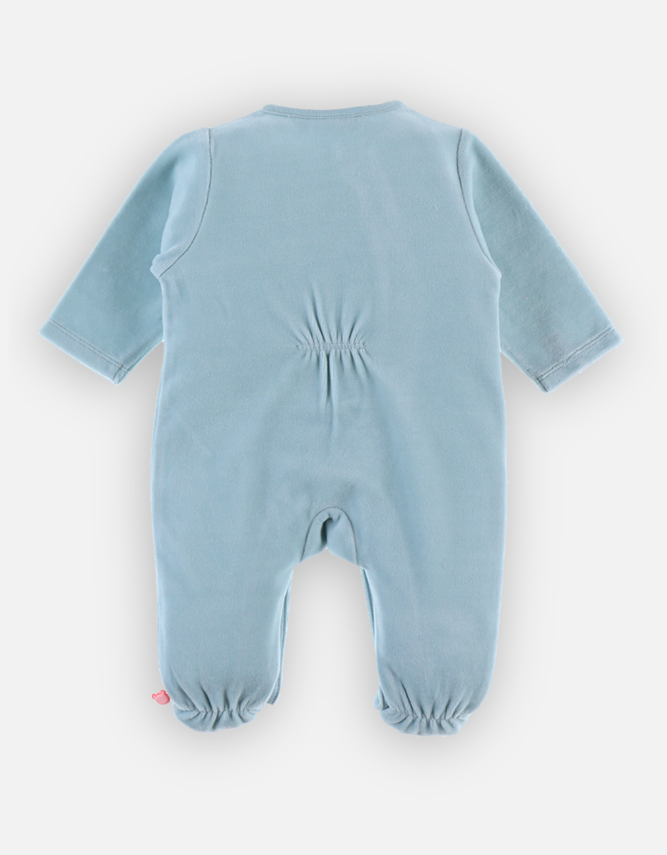 Fluwelen 1-delige pyjama met konijn, aqua