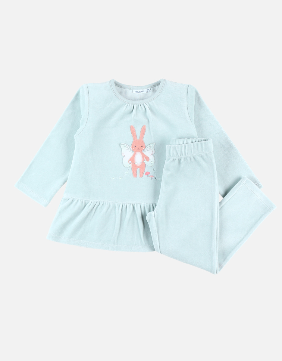 2-piece velvet pyjamas with bunny, aqua