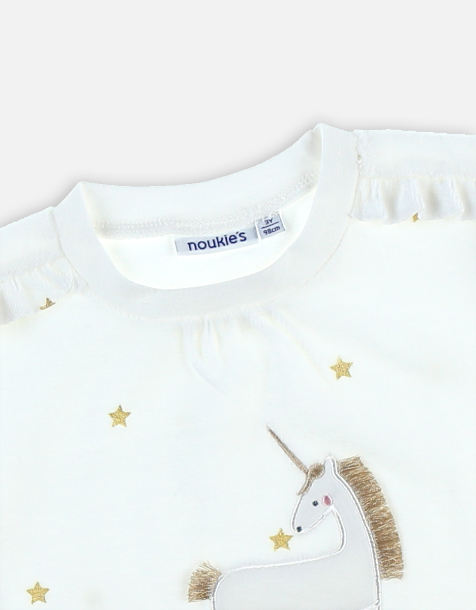Pyjama 2 pièces en velours, écru et aqua