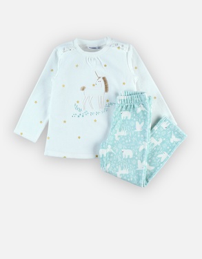 Fluwelen 2-delige pyjama, ecru en aqua