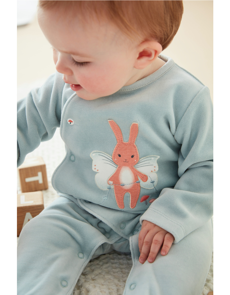 1-delige pyjama met konijntje uit fluweel, aqua