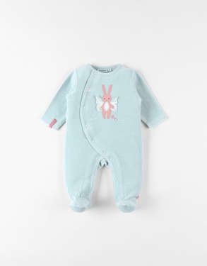 1-delige pyjama met konijntje uit fluweel, aqua