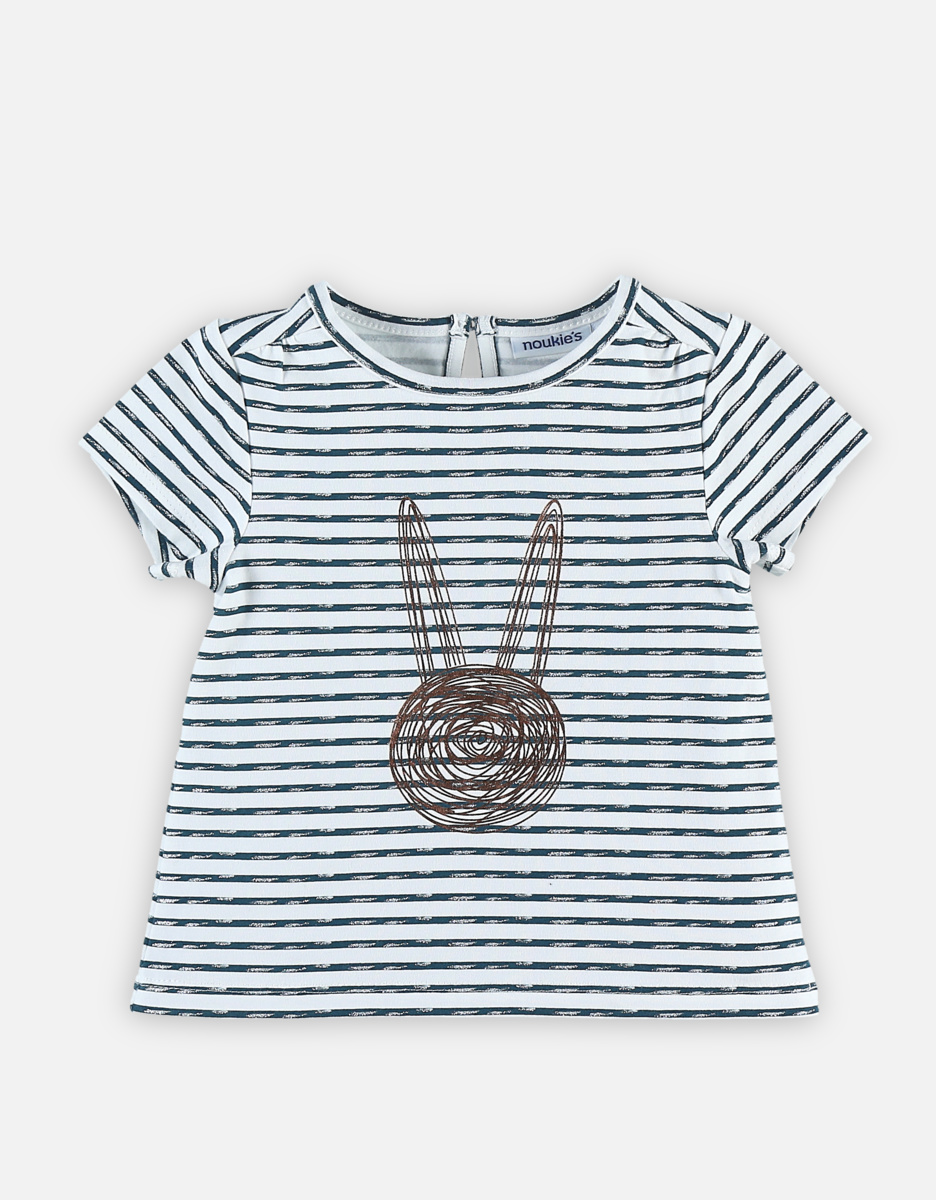 Blue-striped t-shirt with short sleeves and lurex