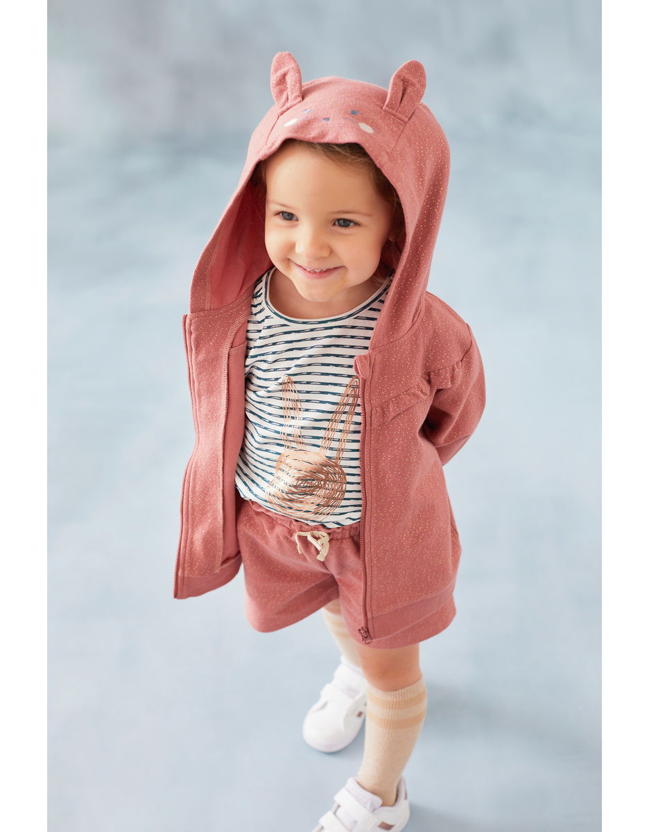Pink hooded jacket with lurex details