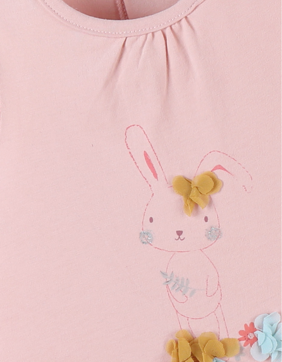Jersey romperpyjama met konijn, roze