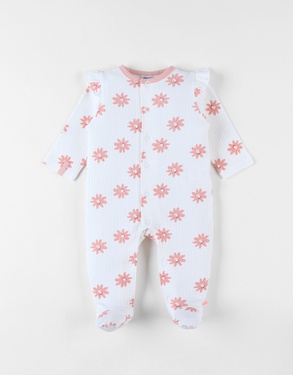 Jersey 1-delige pyjama met zonnebloemprint, ecru/blush