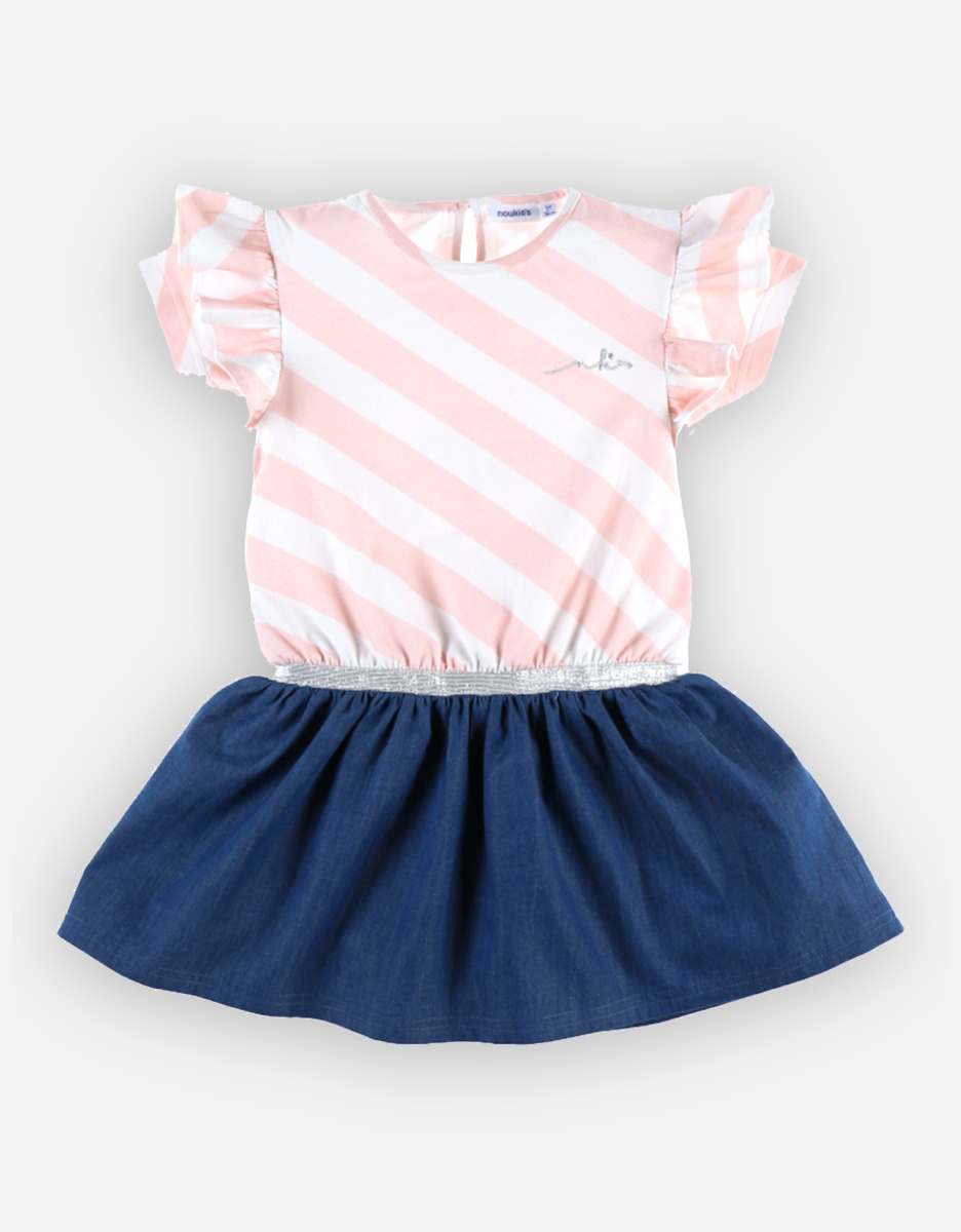 Bi-material dress, light pink/blue