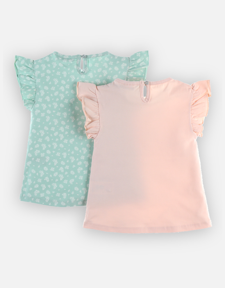 Set de 2 t-shirts en coton BIO, rose clair/vert d'eau