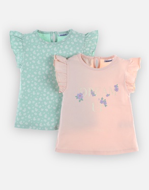Set with 2 organic cotton t-shirts, light pink/ sea green