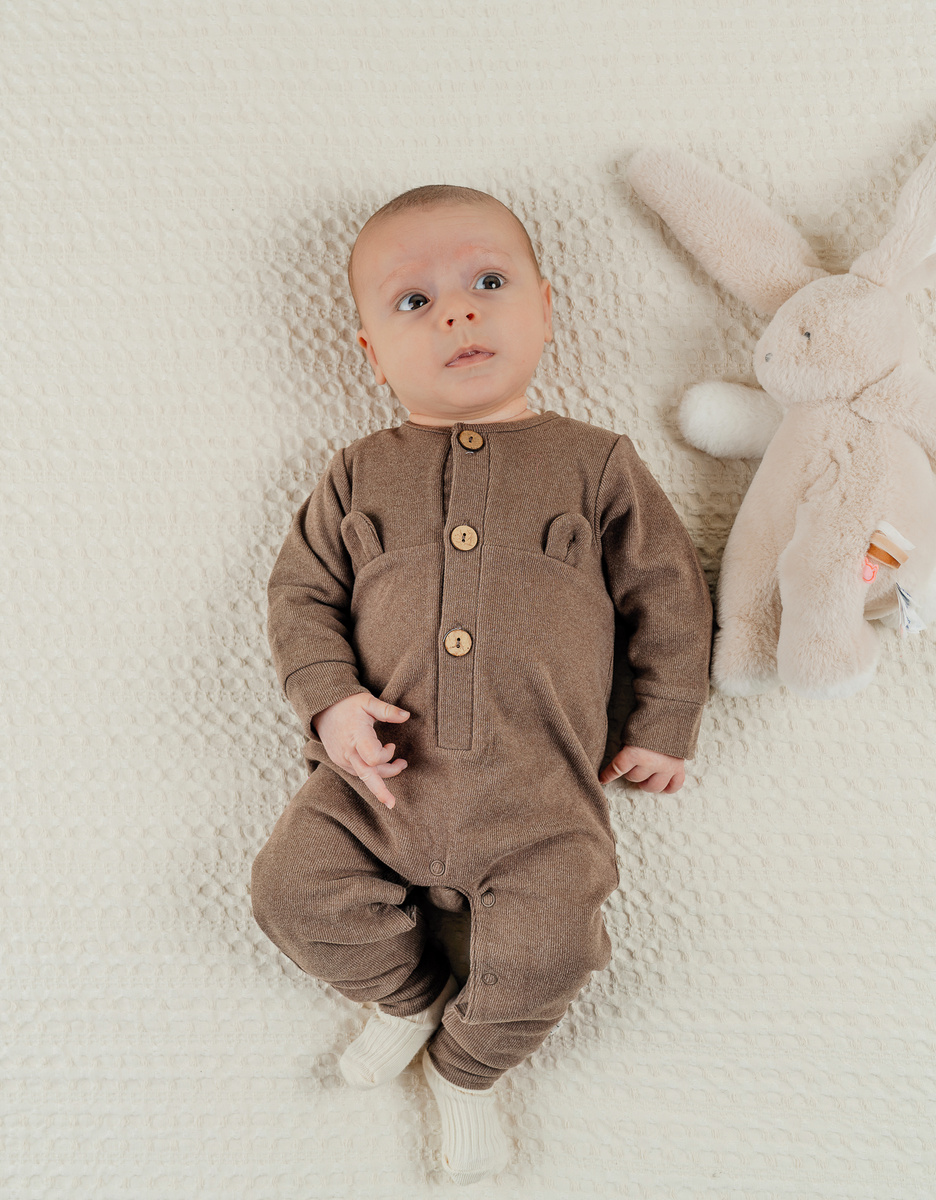 Brown ribbed jersey sleepsuit
