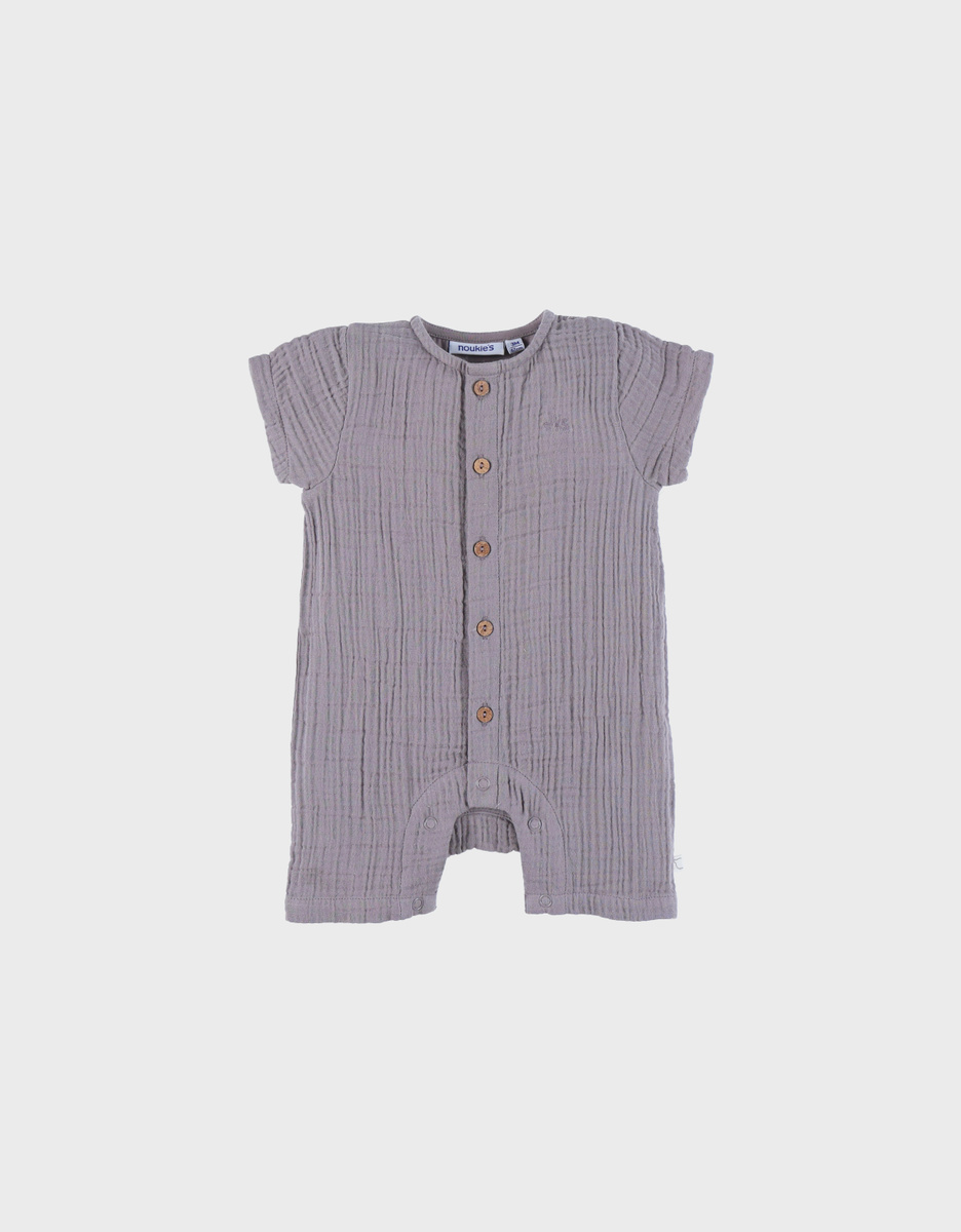 Baby romper and playsuit in soft brown cotton