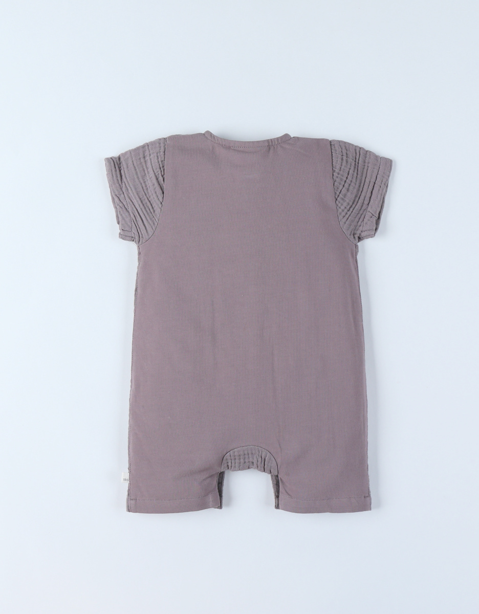 Baby romper and playsuit in soft brown cotton