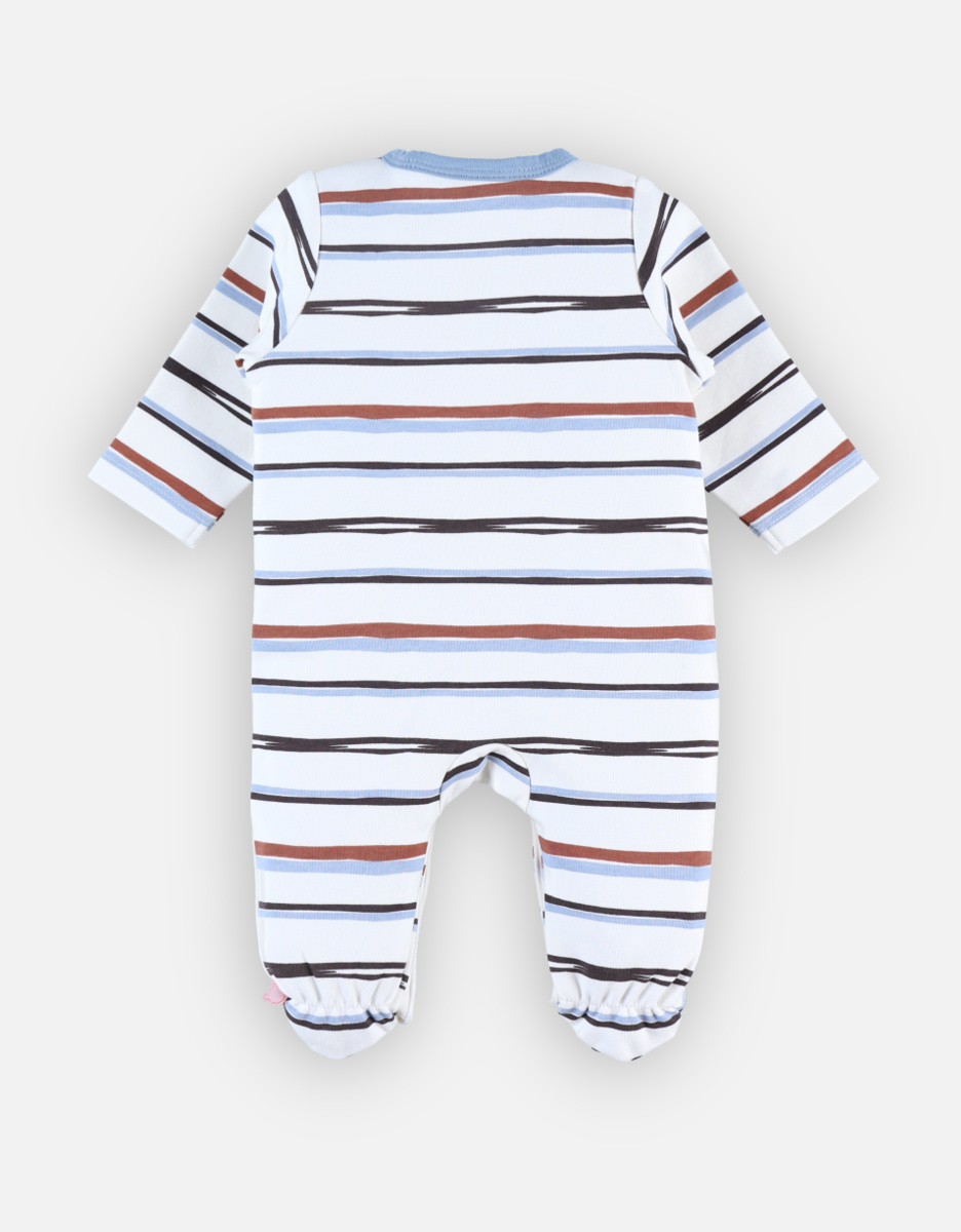 Interlock striped 1-piece pyjamas, off-white/blue