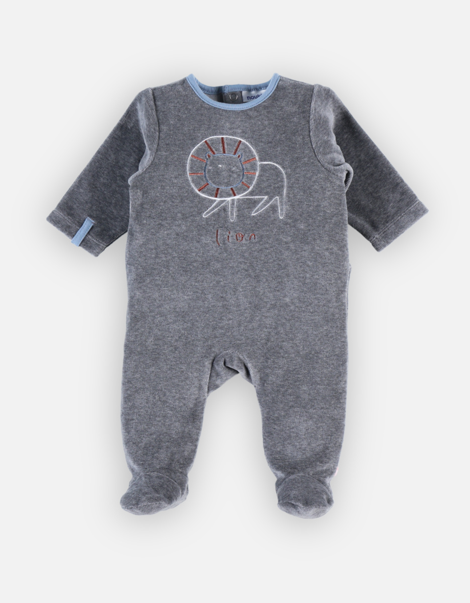 Fluwelen 1-delige pyjama met leeuw, donkergrijs