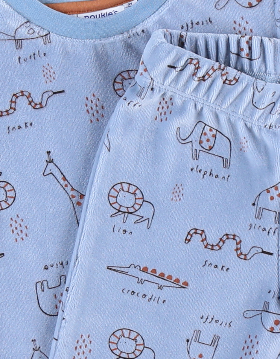 Pyjama 2 pièces à imprimé animalier en velours, bleu