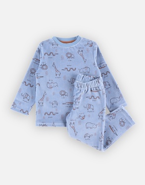 Fluwelen 2-delige pyjama met dierenprint, blauw