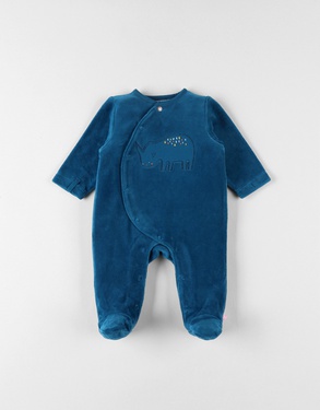Pyjama 1 pièce rhinocéros en velours, bleu canard