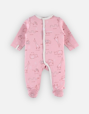 Jersey 1-piece pyjamas with animal print, pink