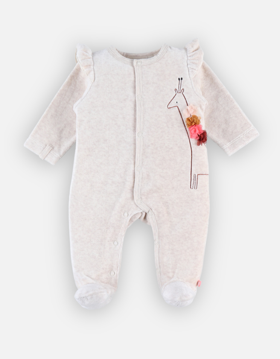 Velvet 1-piece pyjamas with giraffe, beige